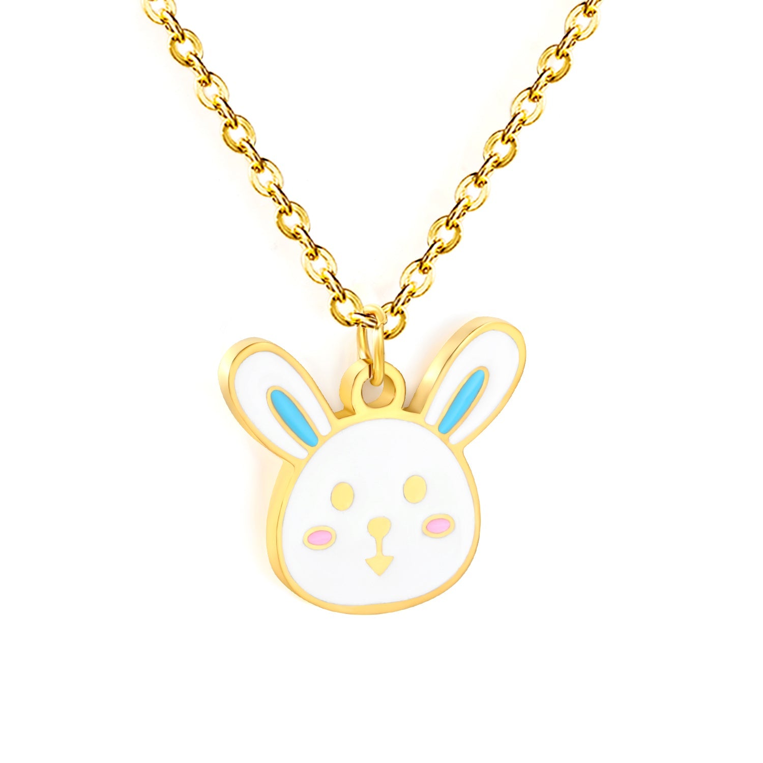14.7*13.1mm Rabbit Pendant 0.4 Cross Chain Round Tag Necklace Gold asonjewelry